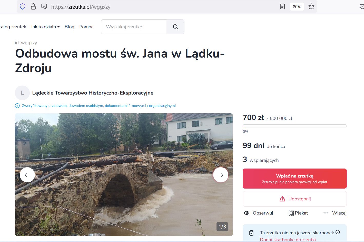 Zbiórka na odbudowę mostu św. Jana