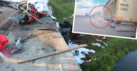 Nagranie z S8. Tragiczny wypadek. TIR spadł z wiaduktu uderzony przez BMW