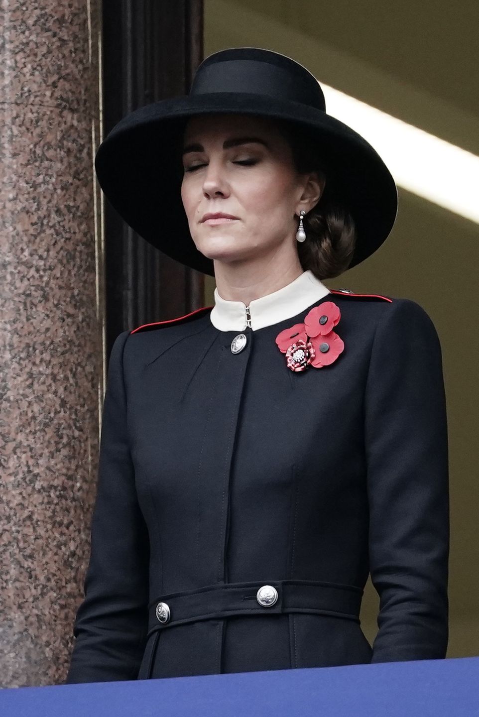 National Service Of Remembrance At The CenotaphLONDON, ENGLAND - NOVEMBER 14: Catherine, Duchess of Cambridge attends the annual National Service of Remembrance at the Cenotaph in Whitehall, on November 14, 2021 in London, England. This year's event will see a return to pre-pandemic numbers of participating veterans, military and members of the public.  (Photo by Aaron Chown - WPA Pool/Getty Images)WPA Pool