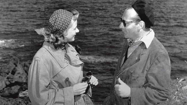 Ingrid Bergman i Roberto Rossellini na planie filmu "Stromboli" (1949)