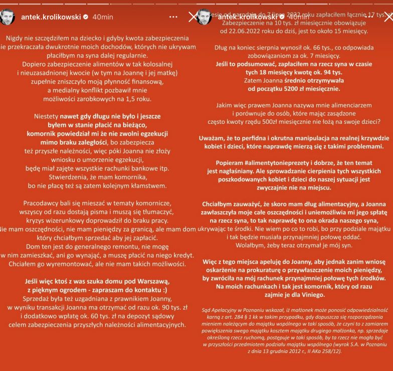 Antek Królikowski odpowiada na zarzuty Joanny Opozdy