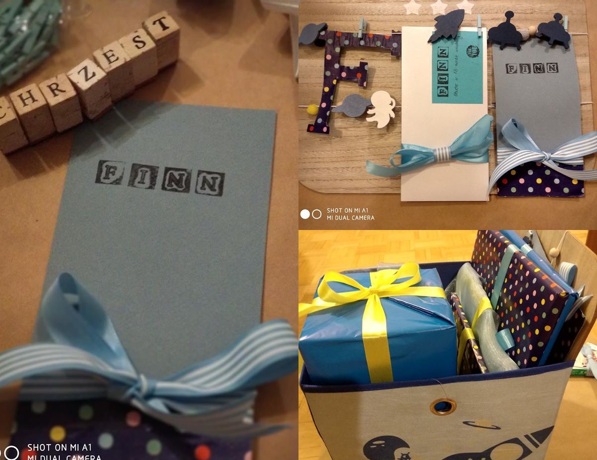 W ramach prezentu można przygotować &quot;wyprawkę&quot;. Do pudełka wkładamy pamiątki chrztu i upominki