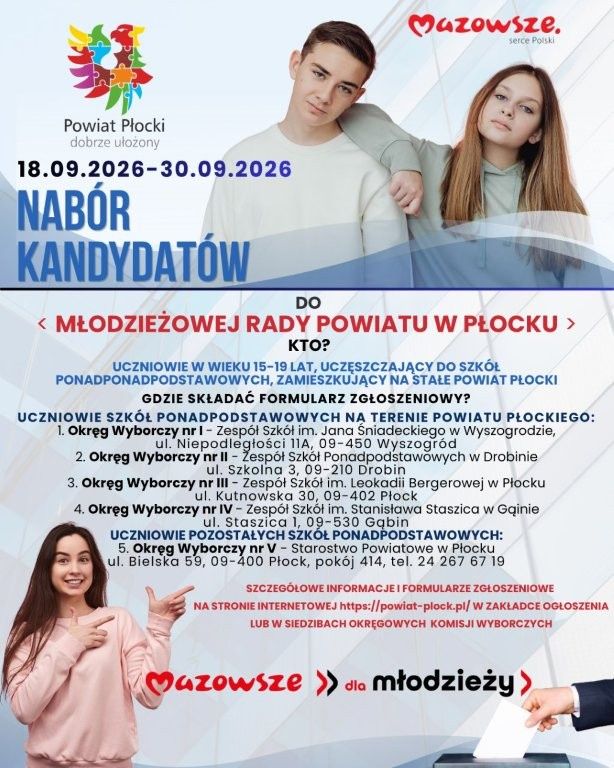 Nabór kandydatów do Młodzieżowej Rady Powiatu Płockiego 