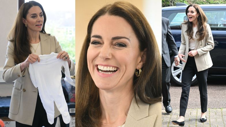 Kate Middleton "recyklinguje" marynarkę za 1500 złotych podczas wizyty w ośrodku wspierającym potrzebujące rodziny (ZDJĘCIA)