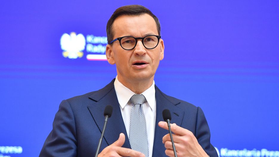 Warszawa, 14.06.2023. Premier Mateusz Morawiecki na konferencji prasowej po spotkaniu z prezydentami miast w Kancelarii Prezesa Rady Ministrów w Warszawie, 14 bm. (ad) PAP/Radek Pietruszka