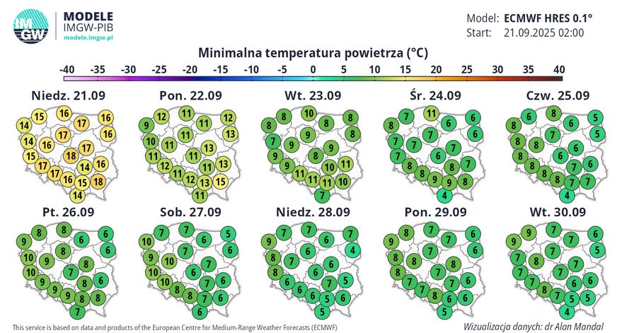 Prognoza IMGW na najbliższe noce