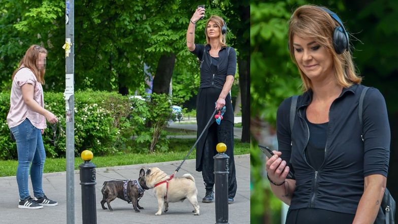 Katarzyna Skowrońska-Dolata na spacerze z pieskiem