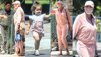 56-letnia Brigitte Nielsen w różowym dresie spaceruje z 2-letnią córeczką i mężem (ZDJĘCIA)