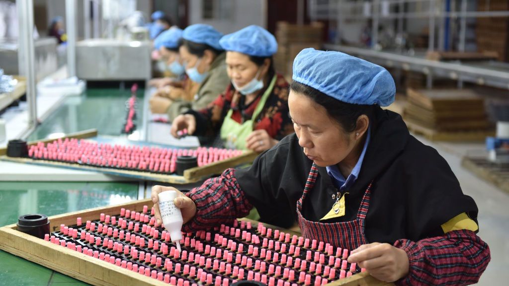 China April PMI
FUYANG, CHINA - APRIL 30, 2023 - Workers work on a loudspeaker production line at a company in Fuyang City, East China's Anhui Province, April 30, 2023. National Bureau of Statistics released April 2023 China purchasing managers Index operation. The purchasing managers' index (PMI) for the manufacturing sector dropped 2.7 percentage points to 49.2 percent in April, below the critical point. (Photo credit should read CFOTO/Future Publishing via Getty Images)
Future Publishing
china, worker, line, trade, export, pmi