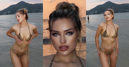 Caroline Derpienski pręży ciało odziana w "drapieżne" bikini. Kogoś poniosło z RETUSZEM?