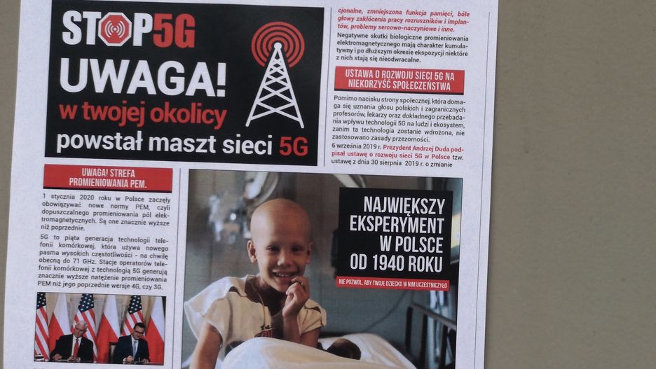 Gazetka kolportowana przez przeciwników 5G - z numerem konta do wpłat.