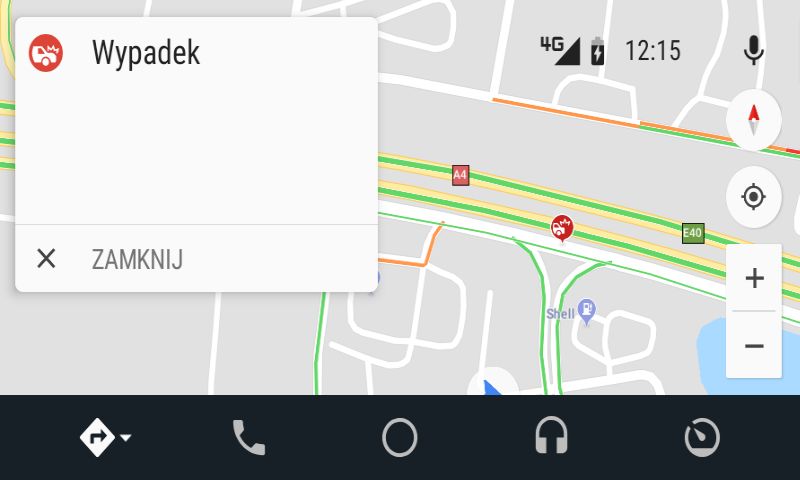 Uboga informacja o wypadku w Mapach Google, w dodatku tylko w widoku 2D.