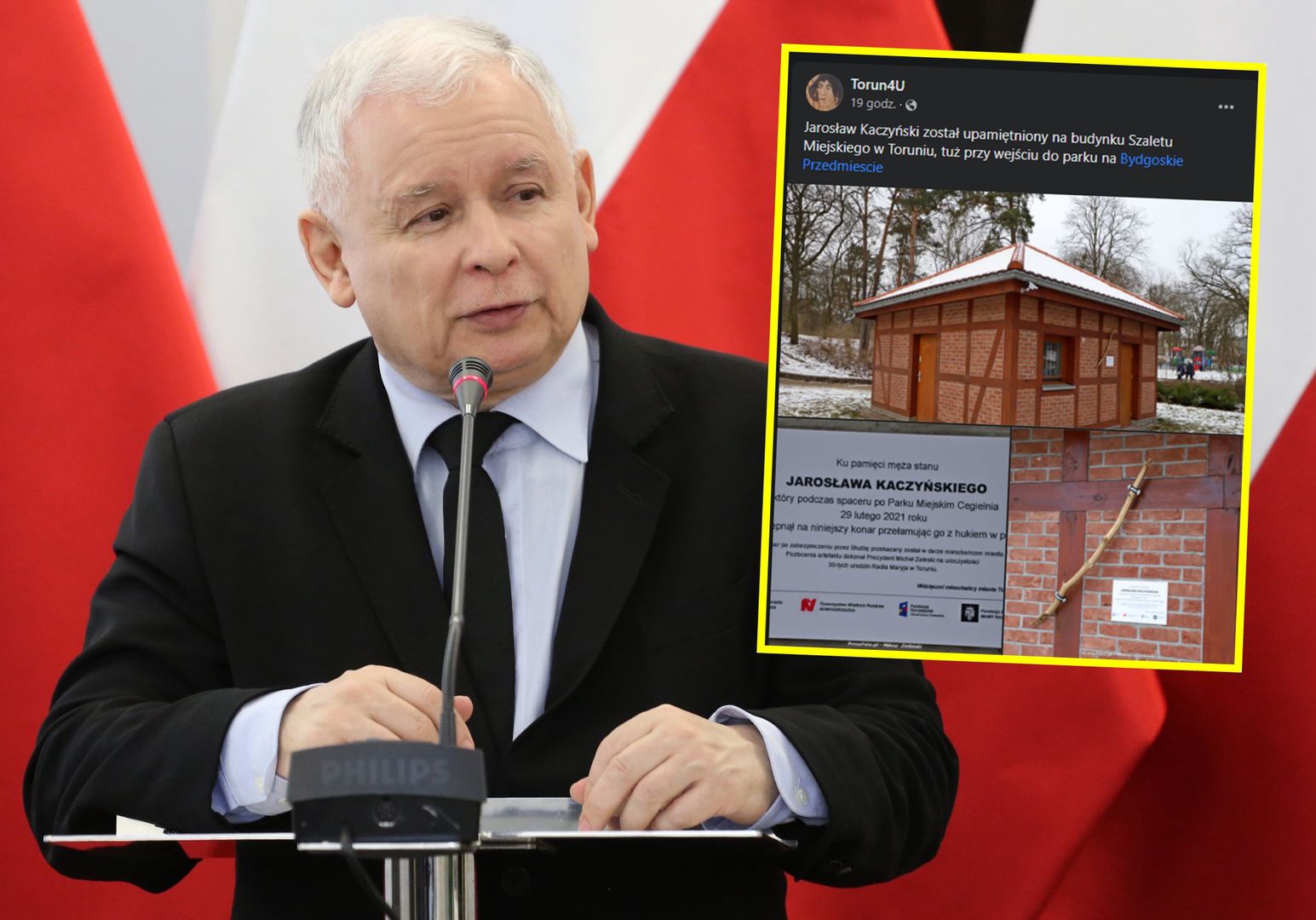 Kaczyński "upamiętniony" w Toruniu. "Ku pamięci męża stanu"