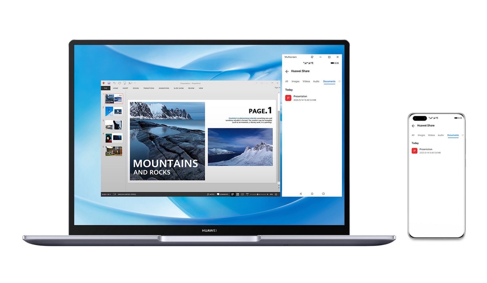 HUAWEI MateBook 14 2020 – dzięki technologii Huawei Share współpraca między laptopem a smartfonem nabiera nowego wymiaru