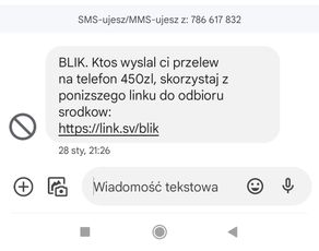 Fałszywy SMS o przelewie przez Blika