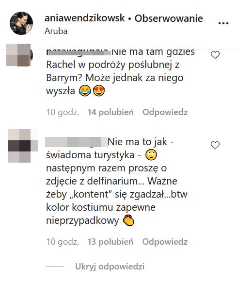 Krytyczny komentarz pod zdjęciem Anny Wendzikowskiej