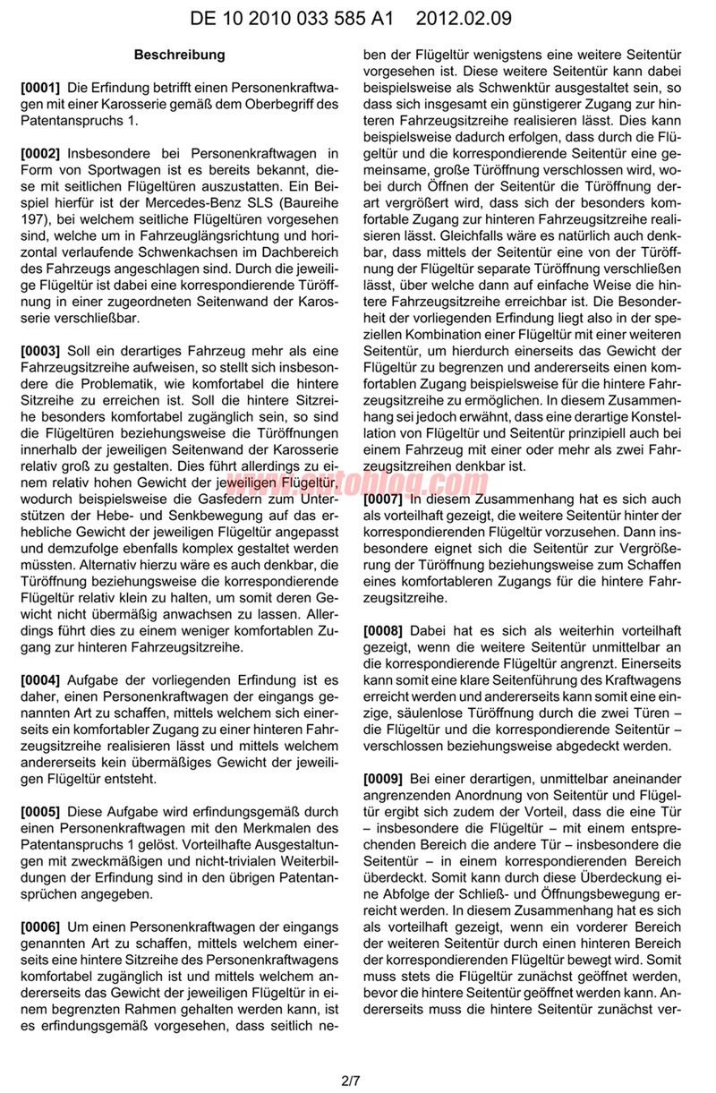 4-drzwiowy Mercedes-Benz SLS AMG - patent