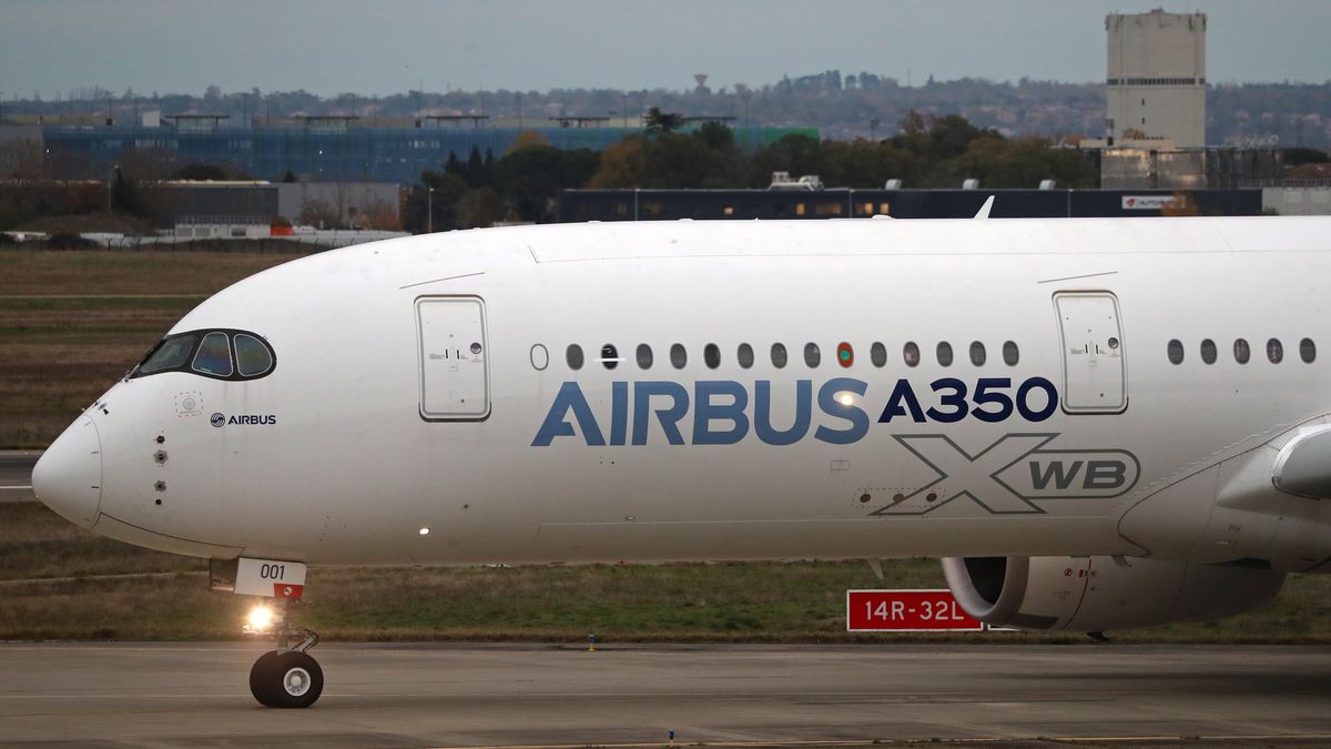 An Airbus A350-941 is undergoing a test flight at Toulouse Blagnac Airport in Toulouse, France, on December 7, 2023. (Photo by Urbanandsport/NurPhoto via Getty Images)