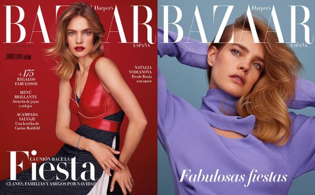 Natalia Vodianova na dwóch okładkach "Harper's Bazaar"