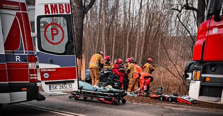 Auto roztrzaskało się o drzewo, dwie osoby zostały ranne. Kierowca jest w stanie ciężkim