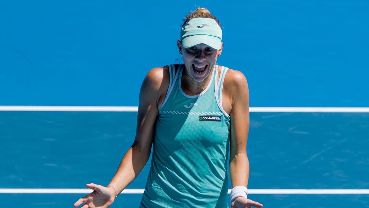 MELBOURNE, AUSTRALIA - JANUARY 25: Magda Linette of Poland celebrates victory during the Quarterfinal singles match against Karolina Pliskova of the Czech Republic during day ten of the 2023 Australian Open at Melbourne Park on January 25, 2023 in Melbourne, Australia. (Photo by Andy Cheung/Getty Images)