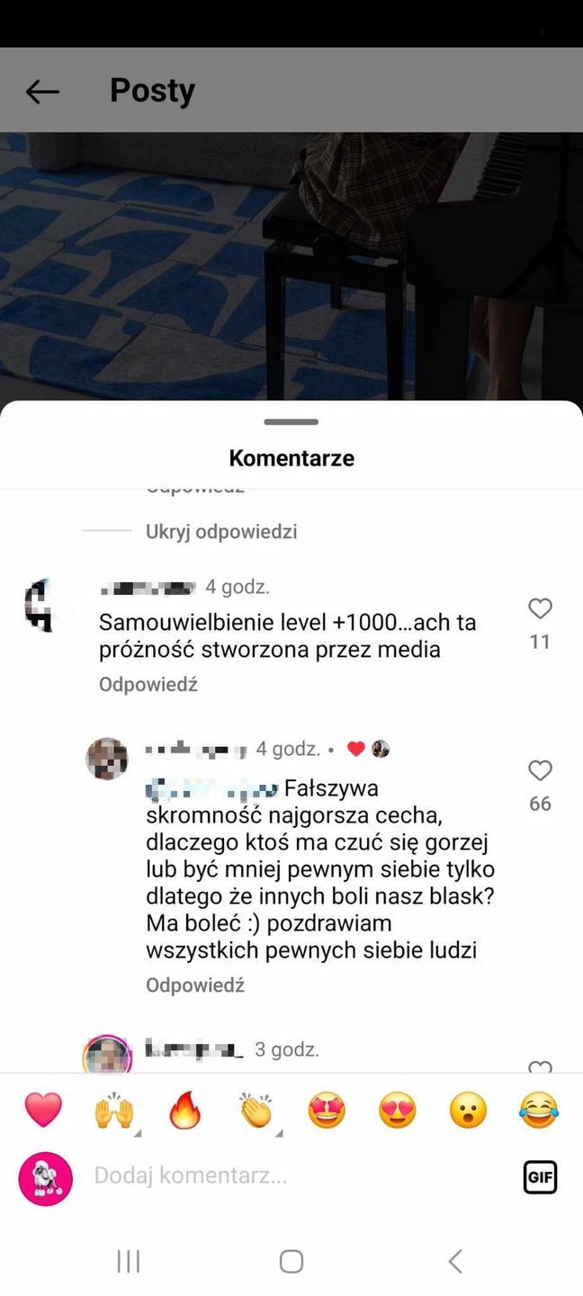 Komentarze pod postem Julii Wieniawy