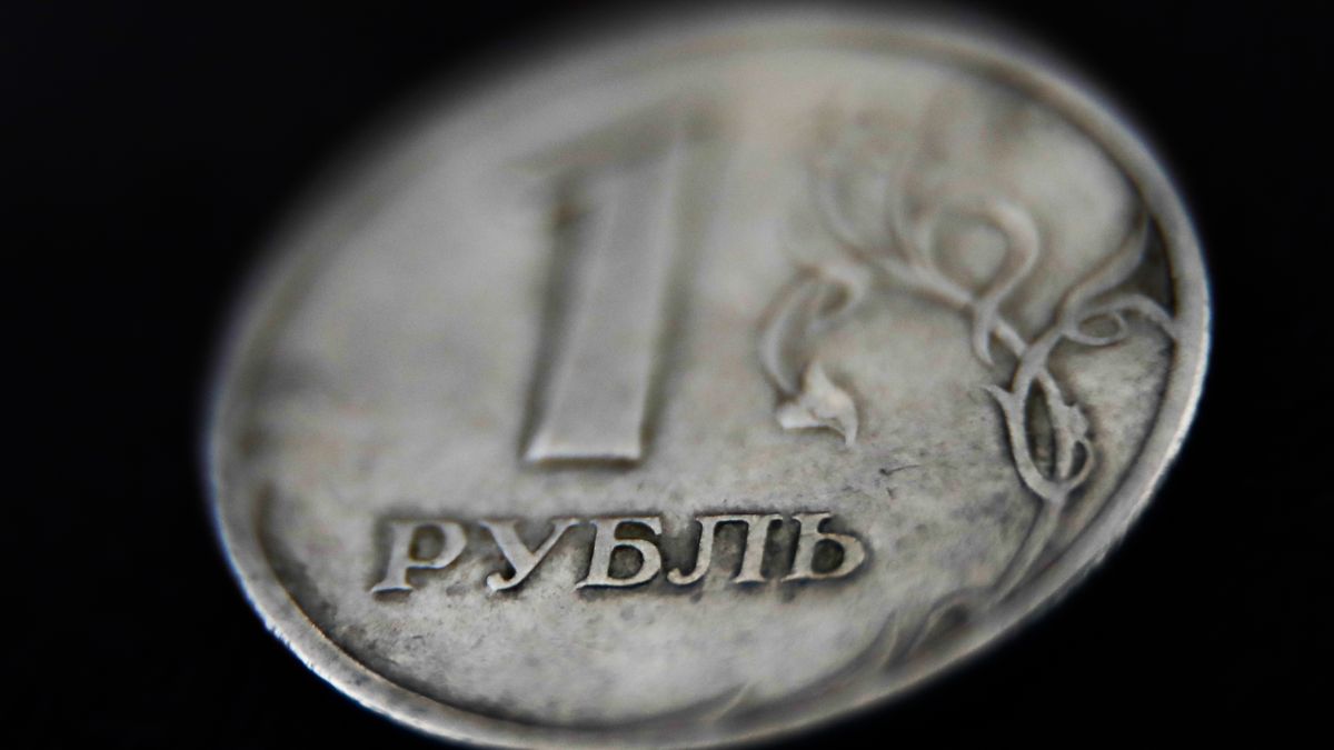 Russian one ruble coin is seen in this illustration photo taken in Krakow, Poland on March 8, 2022. (Photo illustration by Jakub Porzycki/NurPhoto via Getty Images)