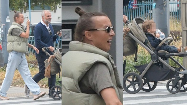 Katarzyna Sokołowska na spacerze z partnerem i synem 