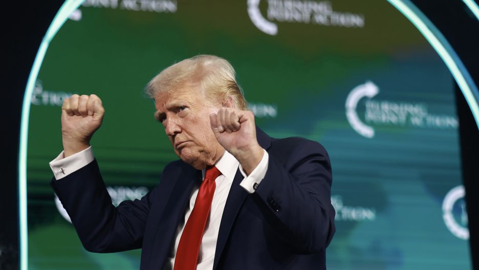 WEST PALM BEACH, FLORIDA—JULY 26: Former President Donald Trump speaks during a Turning Point USA Believers Summit conference at the Palm Beach Convention Center on July 26, 2024 in West Palm Beach, Florida. Trump had earlier met with Israeli Prime Minister Benjamin Netanyahu at Mar-a-Lago.  (Photo by Joe Raedle/Getty Images)