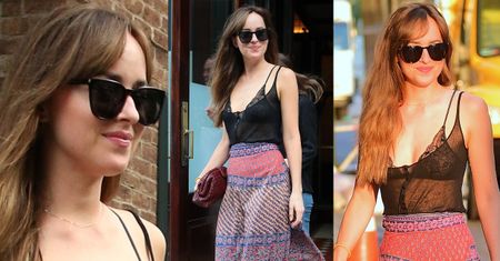 "Skromna" Dakota Johnson świeci stanikiem na chodniku
