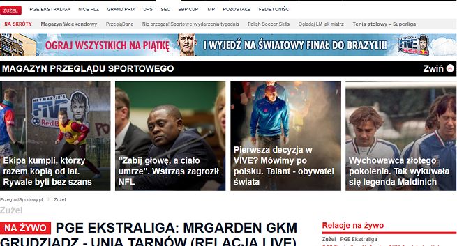 Dział żużlowy serwisu „Przeglądu Sportowego” jako Speedway24.com ze skrótami PGE Ekstraligi