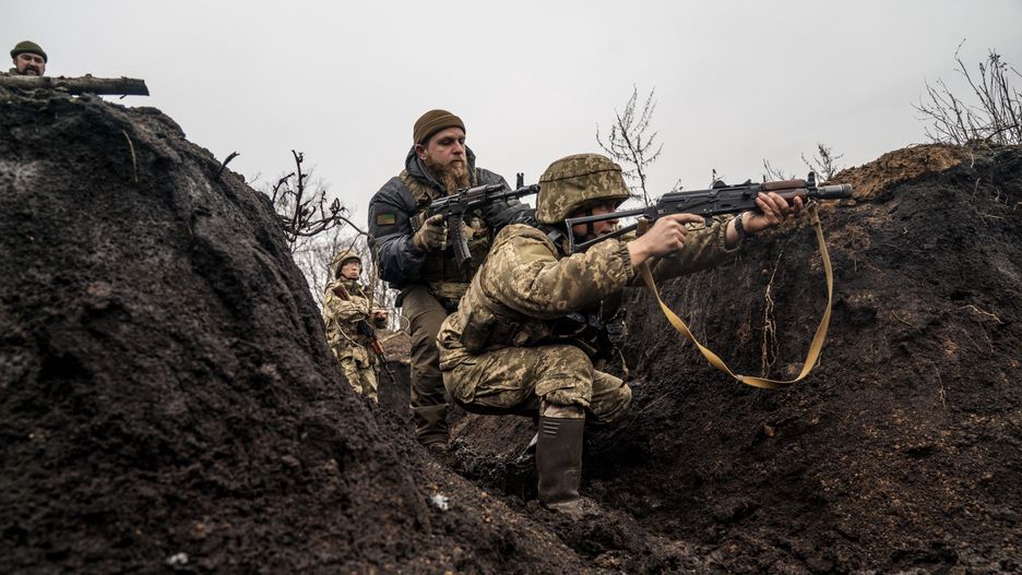 DONETSK OBLAST, UKRAINE - FEBRUARY 13: Training of Ukrainian soldiers inside tracheas at an undetermined location as Russia-Ukraine war continues in Donetsk Oblast, Ukraine on February 13, 2024. (Photo by Jose Colon/Anadolu via Getty Images)