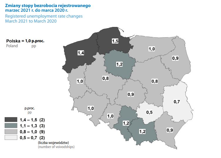 Wzrost bezrobocia w województwach.