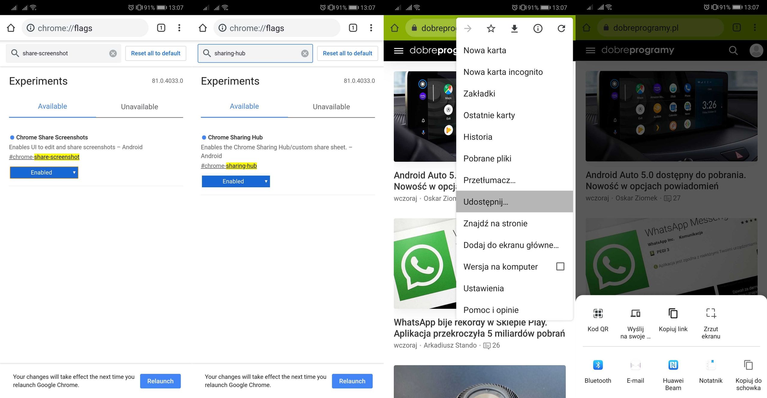 Nowe menu udostępniania (na razie mocno niedopracowane) można znaleźć w Chrome Canary.