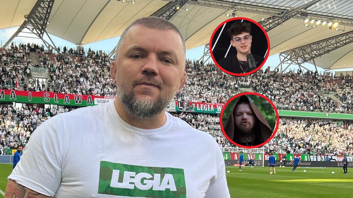Juras na stadionie . W ramce Wardęga i "Konopskyy"