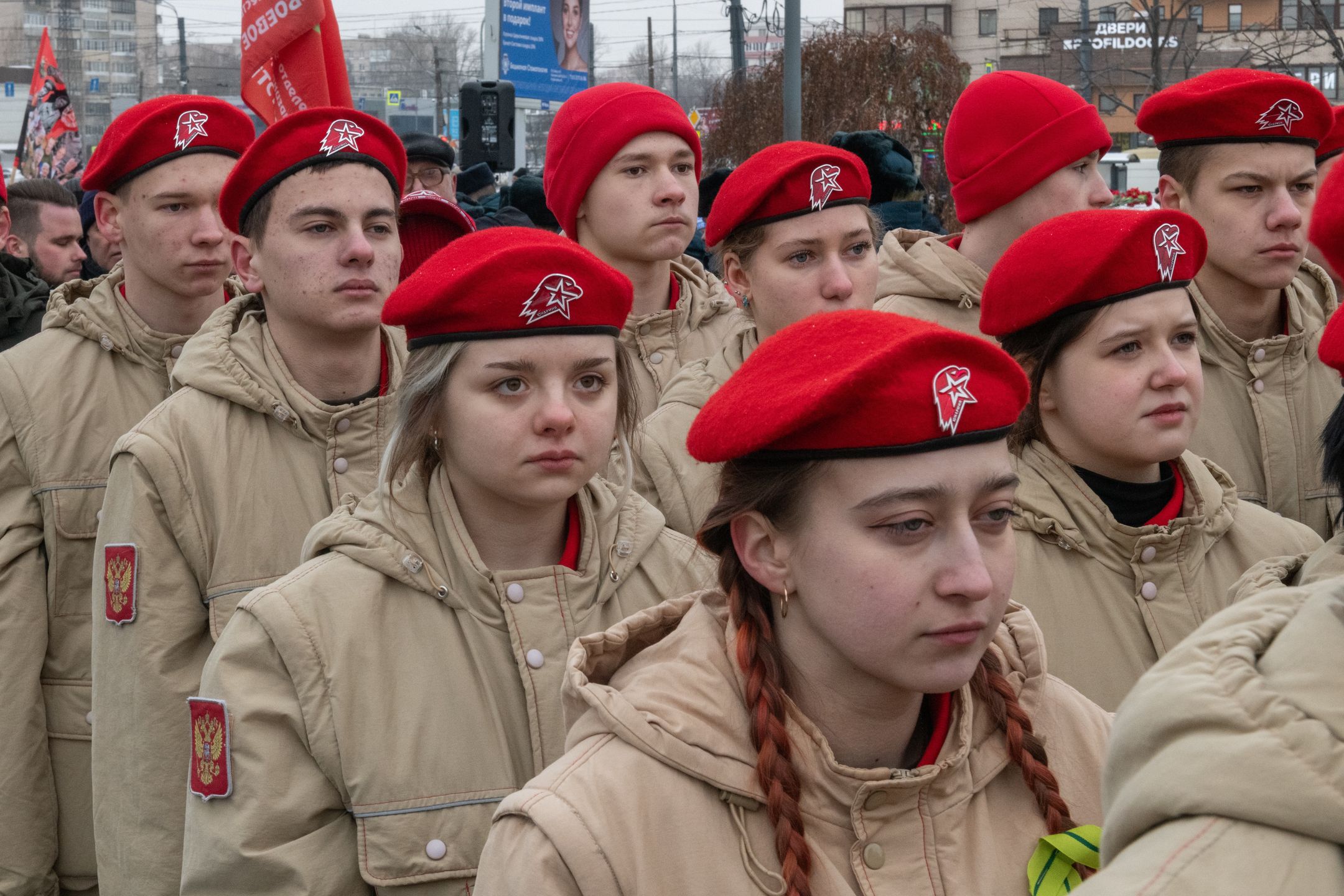 Cadets of the military-patriotic public movement "Young ArmyST  PETERSBURG, RUSSIA - 2024/02/15: Cadets of the military-patriotic public movement "Young Army" attend an event dedicated to the 35th anniversary of the withdrawal of Soviet troops from Afghanistan. Russia celebrates the day of complete withdrawal of Soviet troops from Afghanistan. The war in Afghanistan lasted from 1979 to 1989, according to official data, more than 15 thousand Soviet soldiers died. (Photo by Andrei Bok/SOPA Images/LightRocket via Getty Images)SOPA Imagescadets, military-patriotic public movement, young army, 35th, withdrawal of soviet troops, tribute, memory, remembrance, commemorate, commemoration