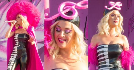 Katy Perry z kluczem wiolinowym na głowie walczy o uwagę na festiwalu w Nowym Orleanie