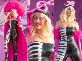 Katy Perry z kluczem wiolinowym na głowie walczy o uwagę na festiwalu w Nowym Orleanie