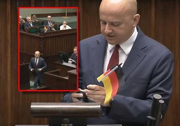 Matecki prowokuje. Przyniósł do Sejmu flagę Niemiec