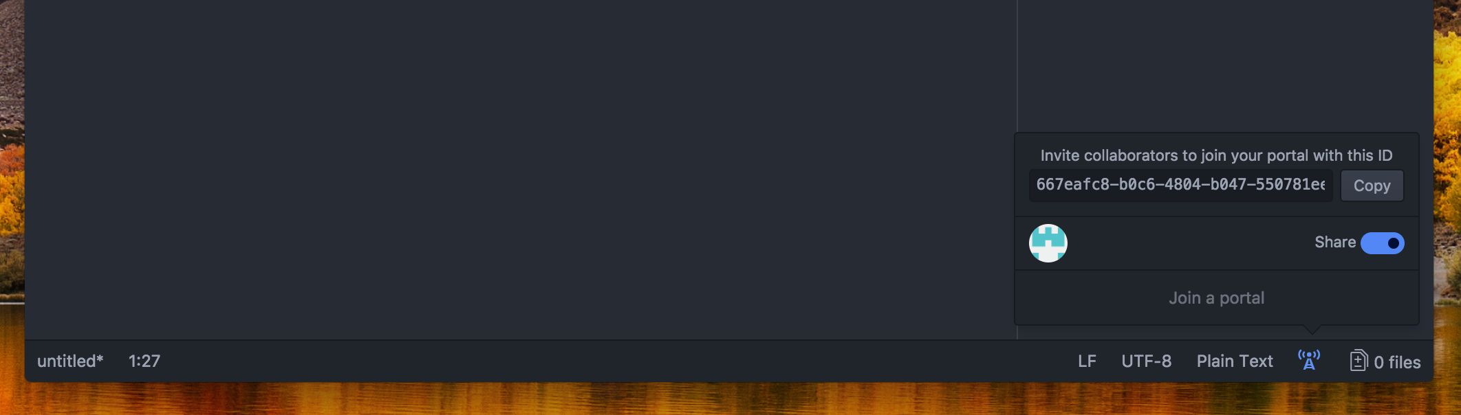 Wygenerowany token, który można przesłać dalej. Niżej przycisk pozwalający wprowadzić odebrany token.