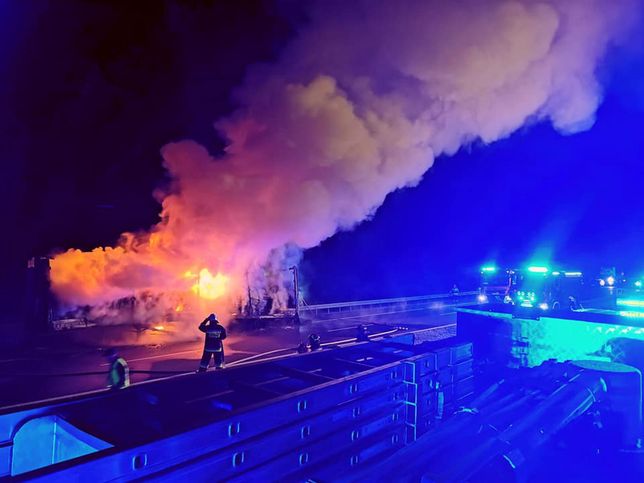 Pożar ciężarówki na autostradzie A4