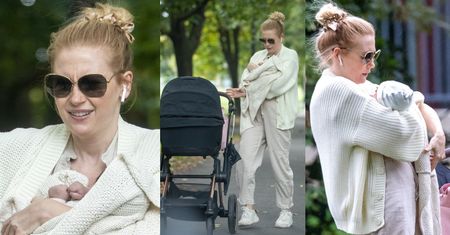 Świeżo upieczona mama Paulina Chapko samotnie spaceruje z pociechą po parku (ZDJĘCIA)