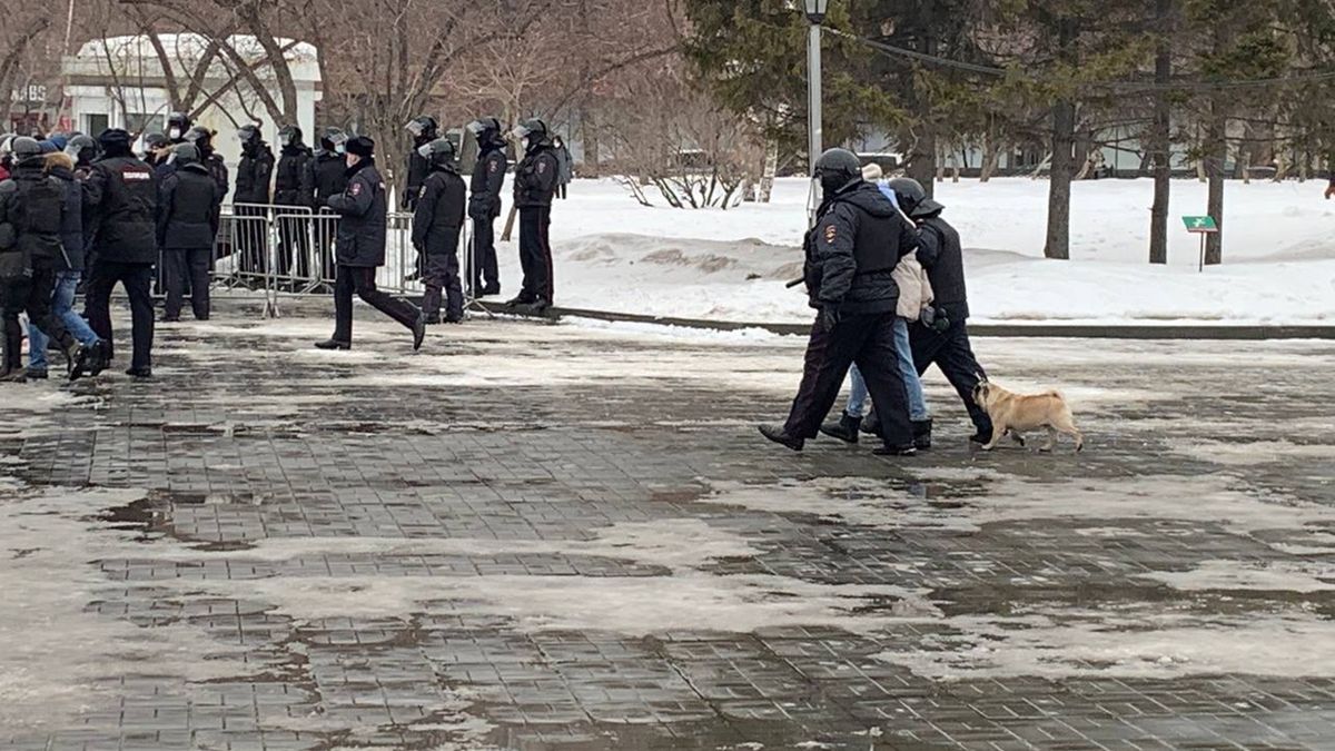 Rosyjskie władze zatrzymały protestujących w Nowosybirsku. Na komisariat trafił także pies