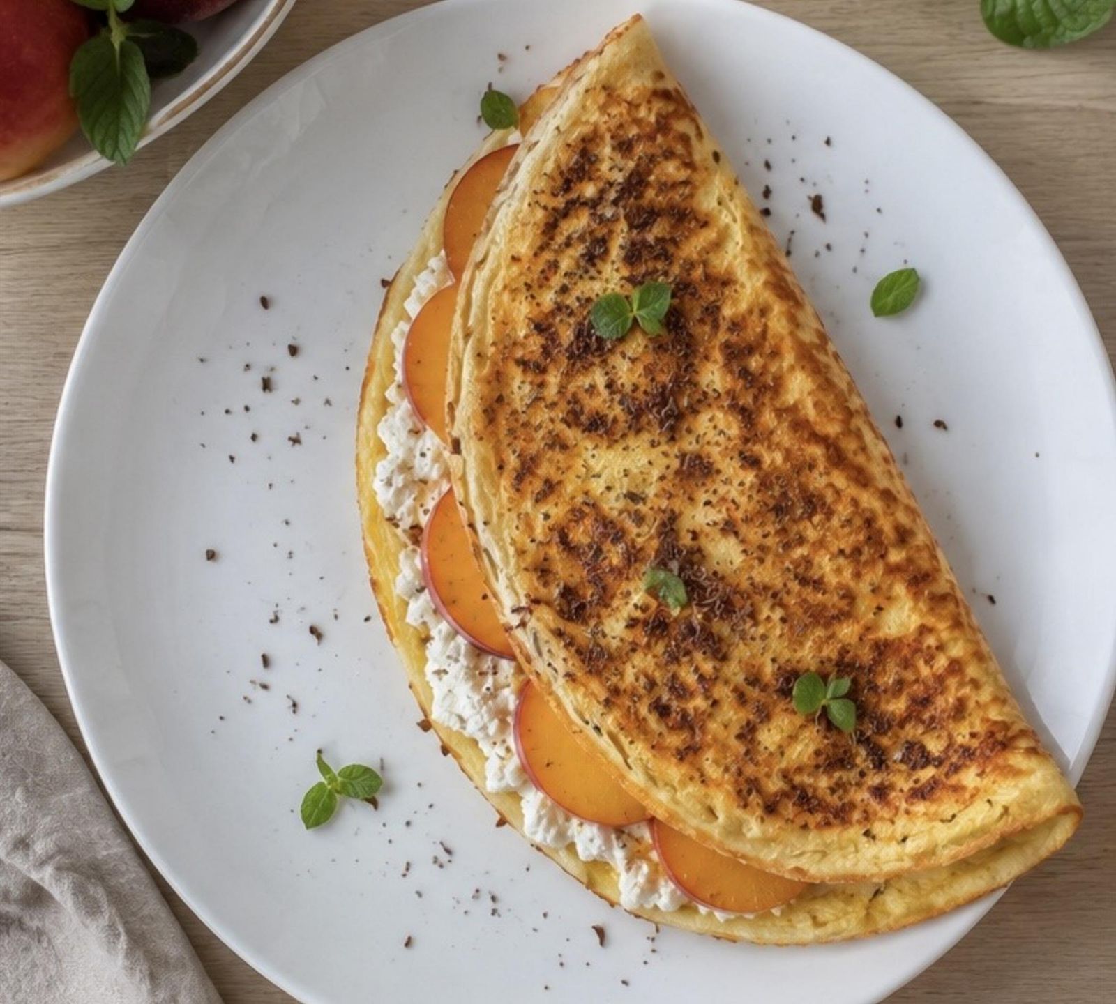 Omlet z serka wiejskiego z nektarynkami