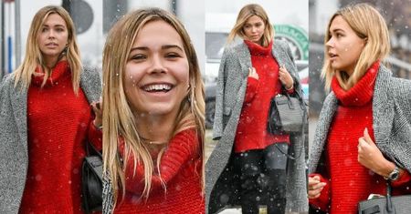 #TRENDY: Sandra Kubicka w czerwonym golfie i płaszczu w kratkę