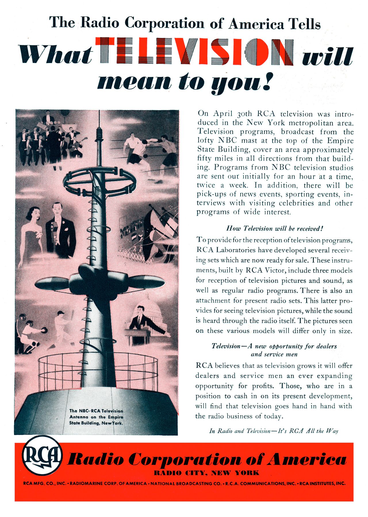 Broszura z 1939 r. informująca o eksperymentalnych transmisjach telewizyjnych