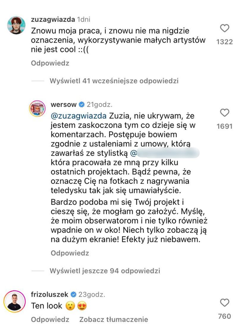 Projektantka oskarżyła Wersow o nieoznaczenie współpracy. Influencerka odpowiedziała