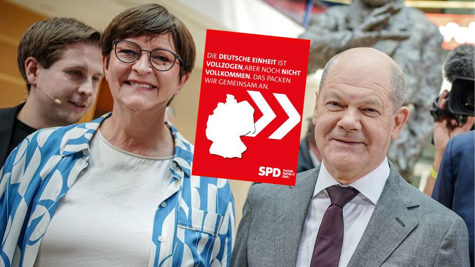 Współprzewodnicząca SPD Saskia Esken z kanclerzem Niemiec Olafem Scholzem, który również 