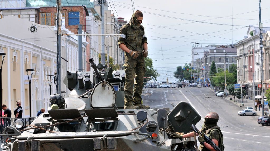 Wagner claims taking control of Russian southern military district in Rostov-Na-Don
ROSTOV-ON-DON, RUSSIA - JUNE 24: Armored vehicles and fighters of Wagner on streets after the Wagner paramilitary group has taken control of the headquarters of Russia's southern military district in Rostov-on-Don, Russia on June 24, 2023. (Photo by Arkady Budnitsky/Anadolu Agency via Getty Images)
Anadolu
moscow, prigozhin, rostov, russian forces, tanks, tension, wagner