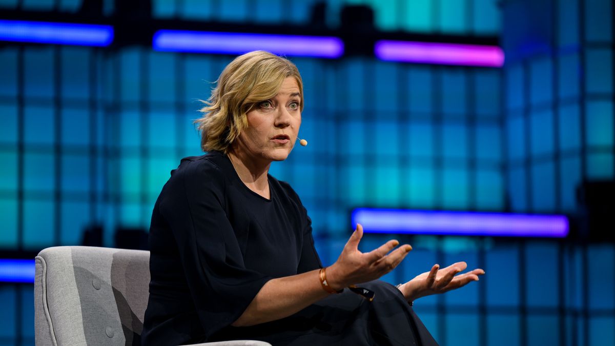 Lisbon , Portugal - 11 November 2025; Henna Virkkunen, EVP Technological Sovereignty, Security, & Democracy, European Commission, on Centre stage during day one of Web Summit 2025 at the MEO Arena in Lisbon, Portugal. (Photo By Alex Broadway/Sportsfile for Web Summit via Getty Images)